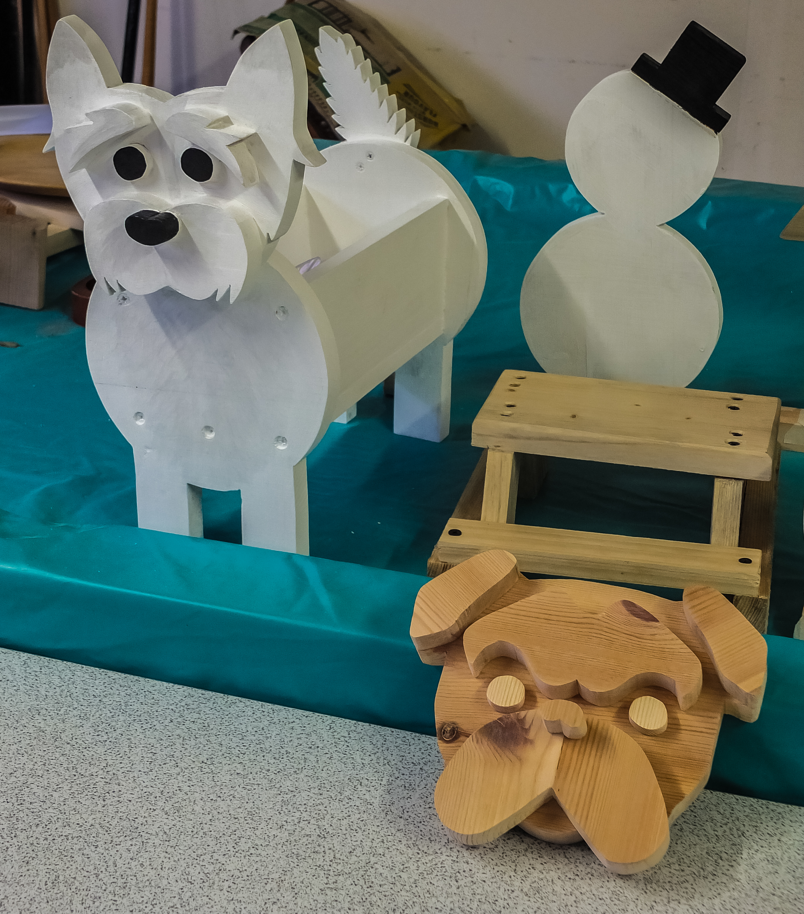 Mens shed creations. Two wooden dogs