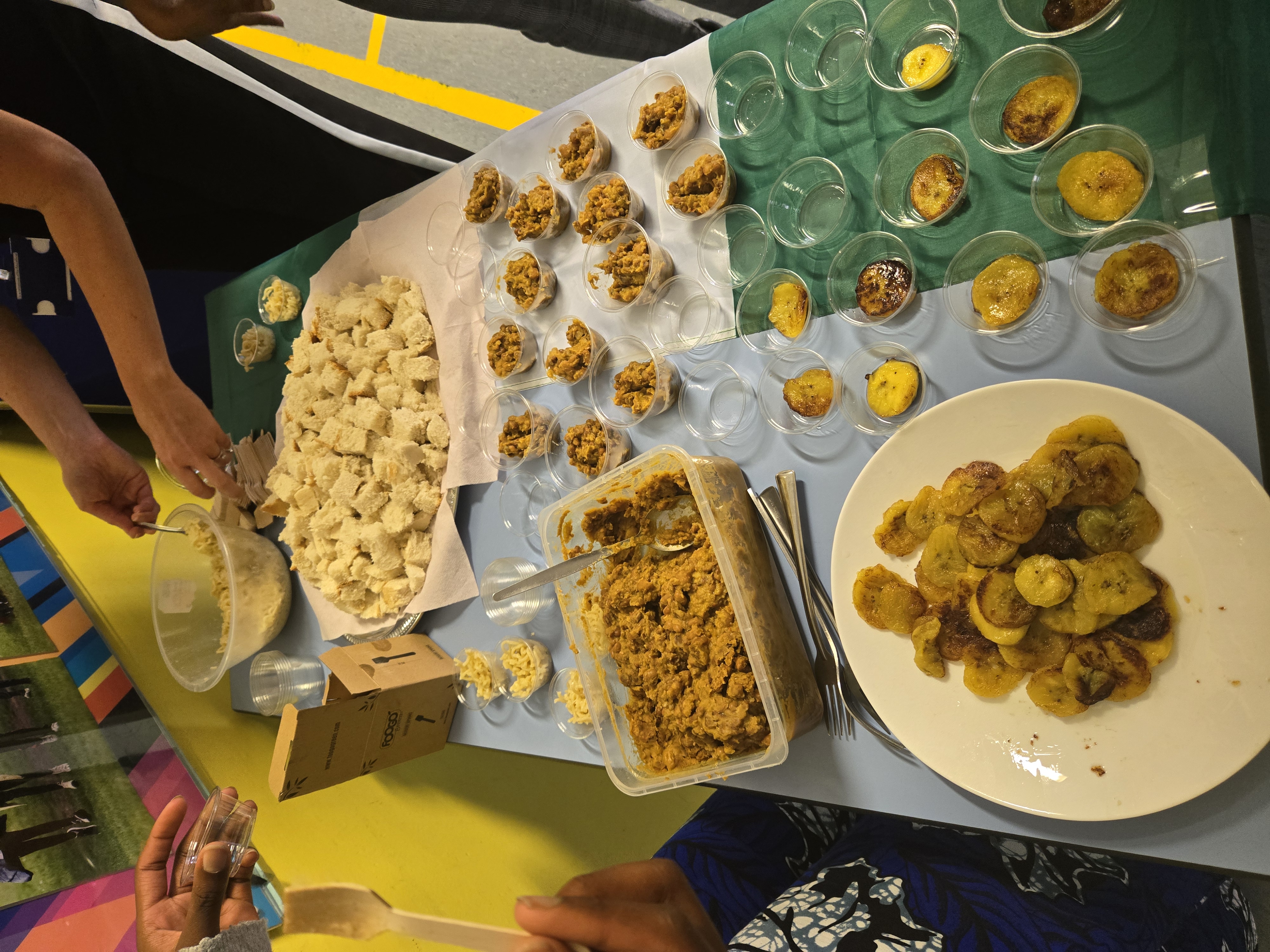 Arial view of various plates of food on a table