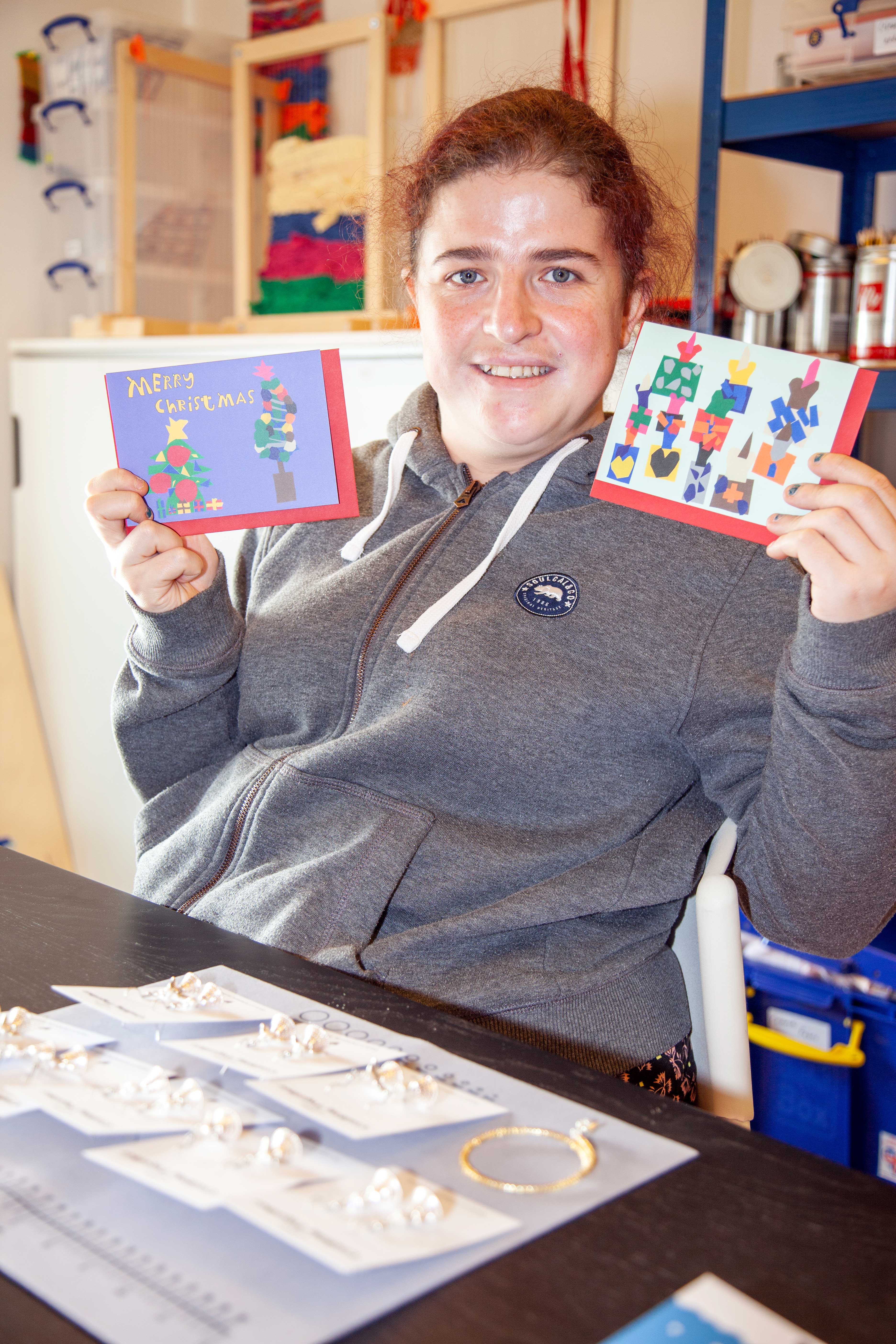 Danielle shows her handmade Christmas cards