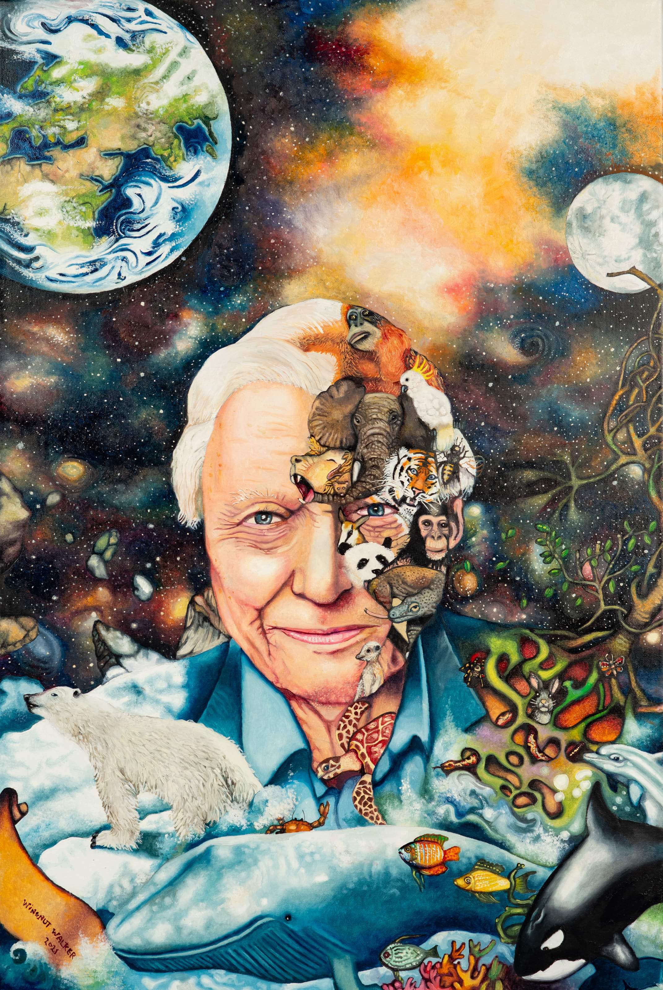 Painting of David Attenborough
