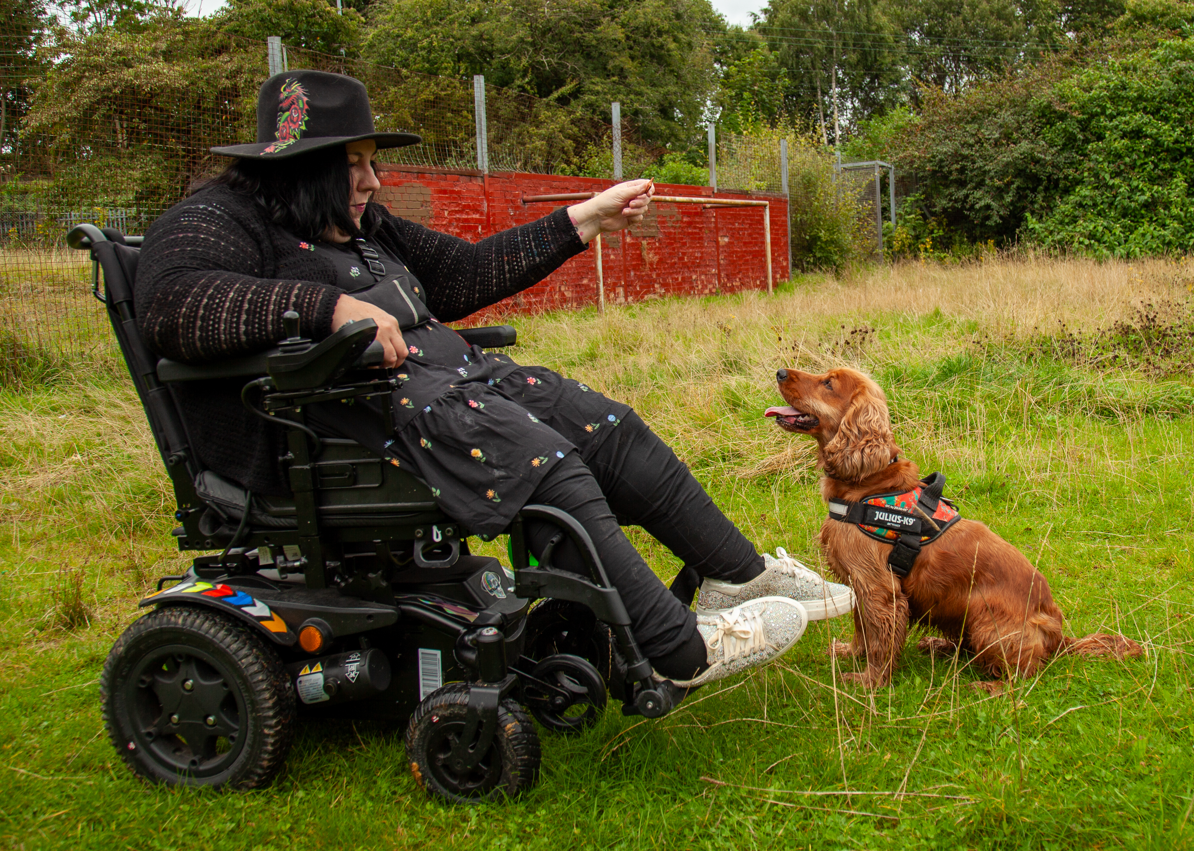 Layla and Mable in the park. Mable doing the 'sit' instruction