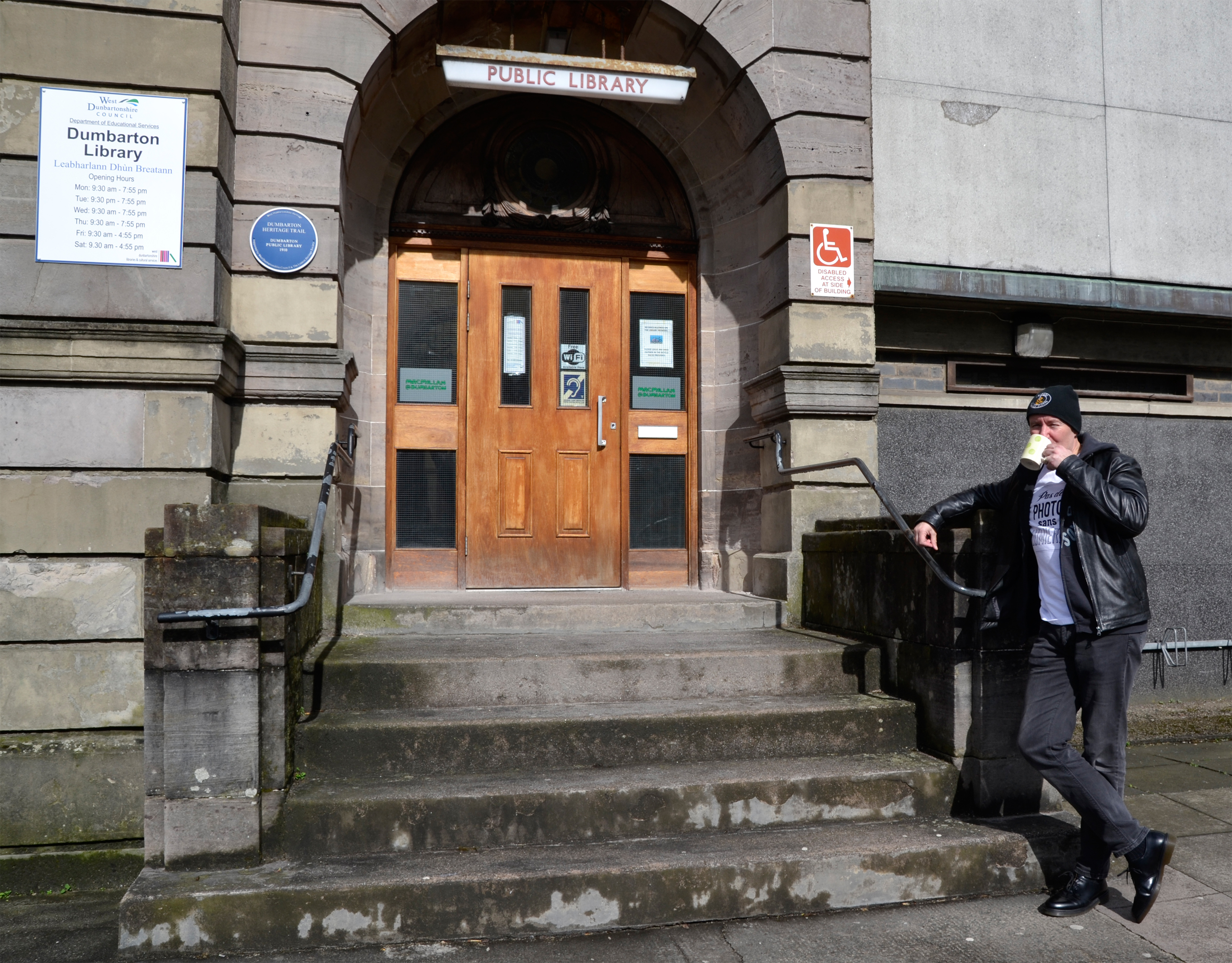Irvine Welsh outside Dumbarton library