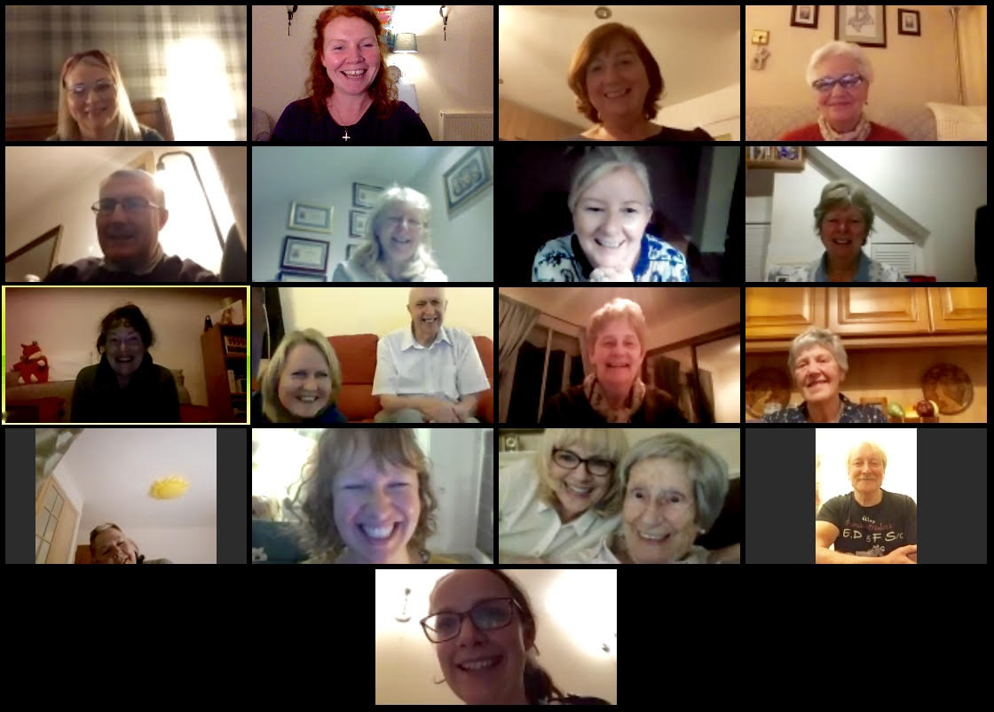 Big Happy Noise choir meeting over Zoom.
