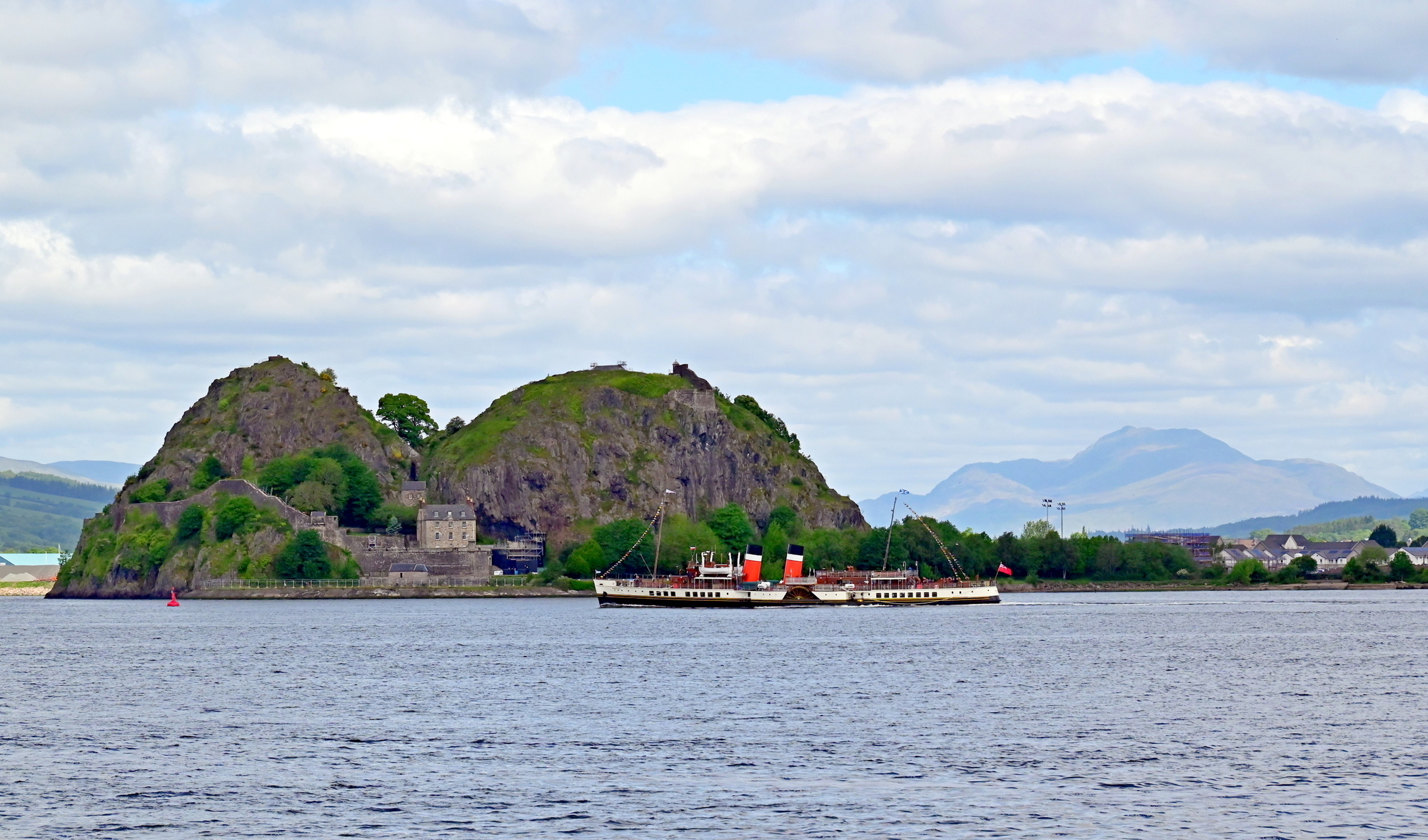 View of dumbarton rock and the PS Waverley from Langbank