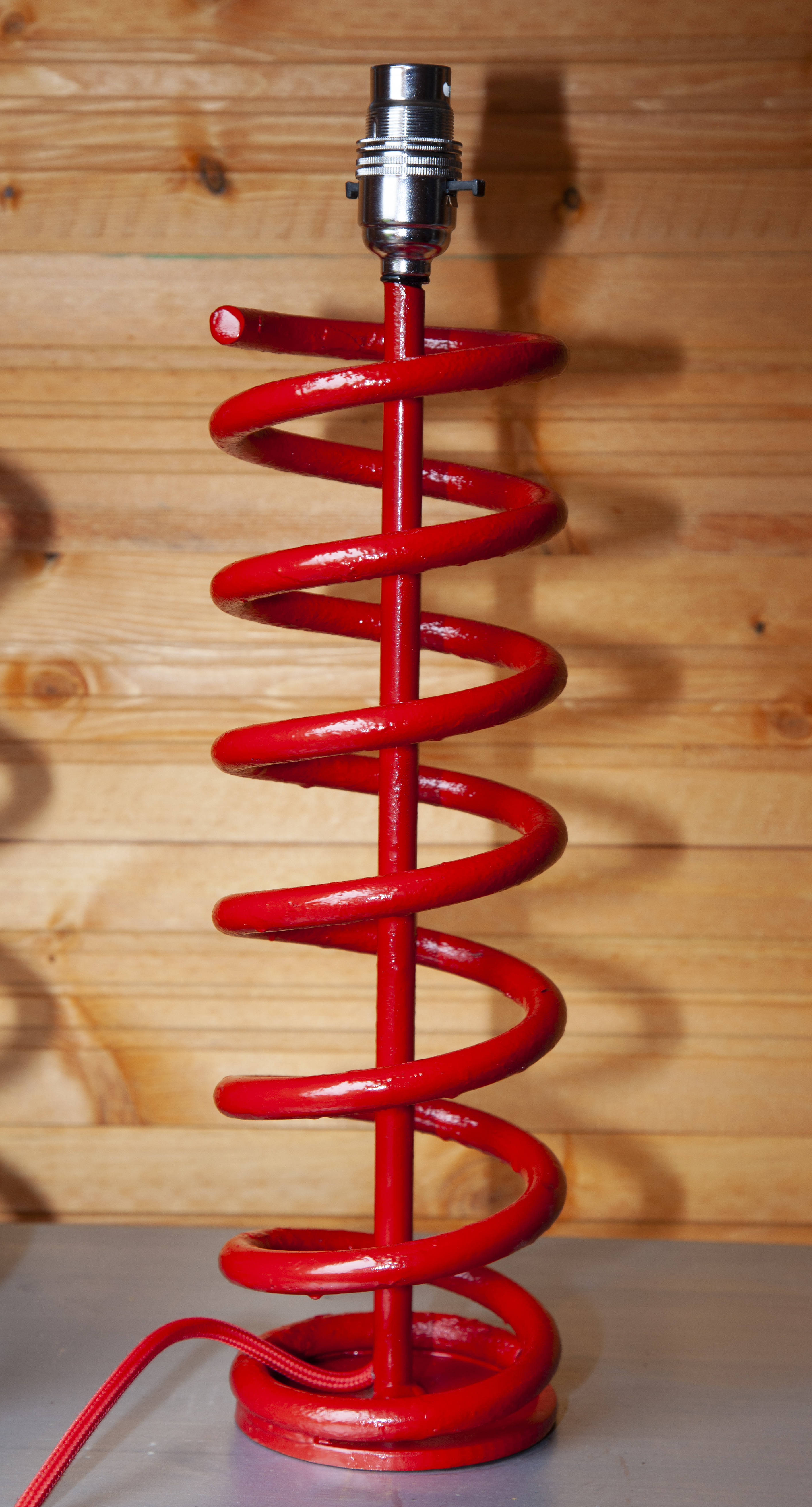 Red salvaged metal lamp
