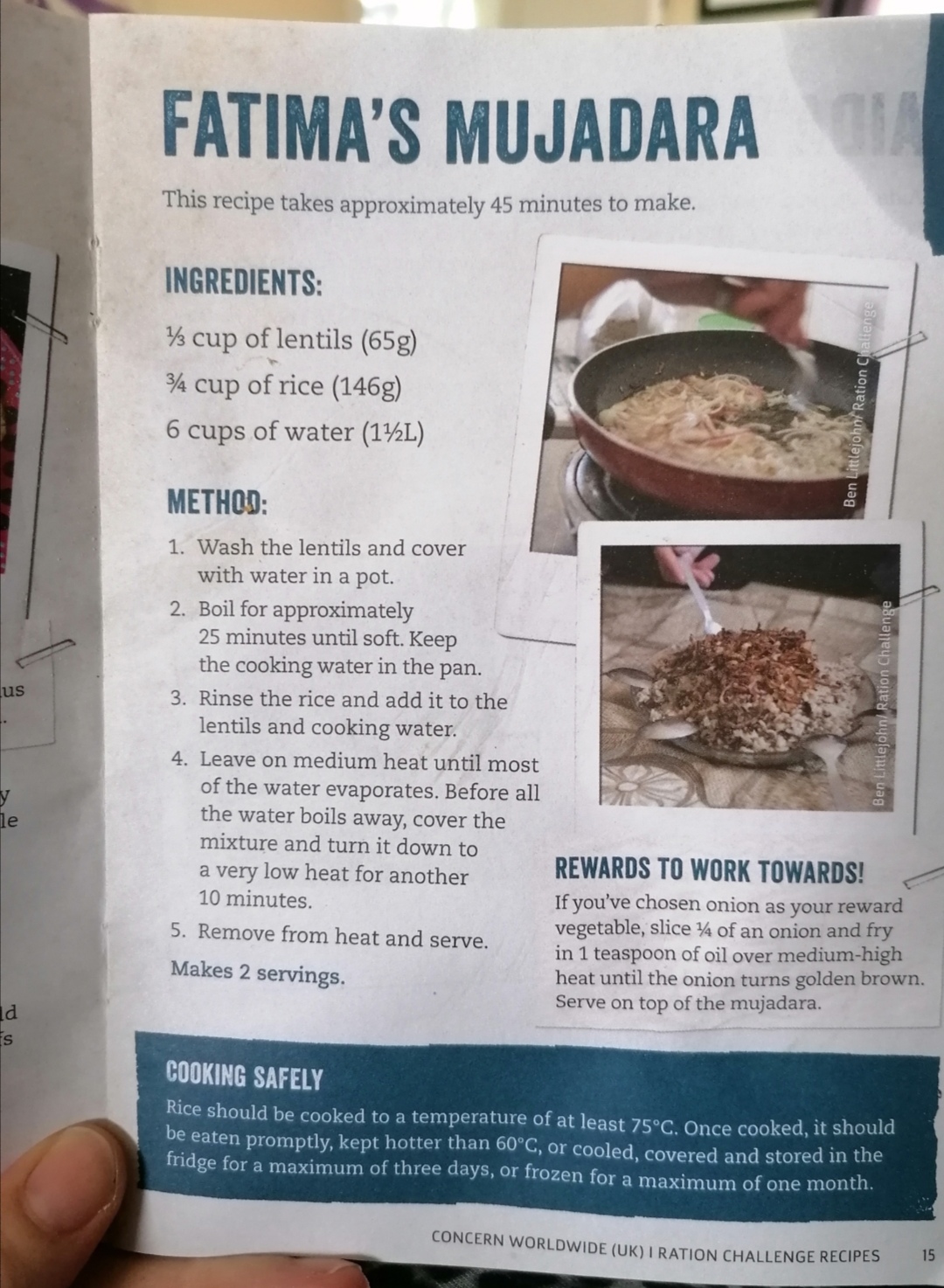 A recipe titled "Fatima's Mujadara"