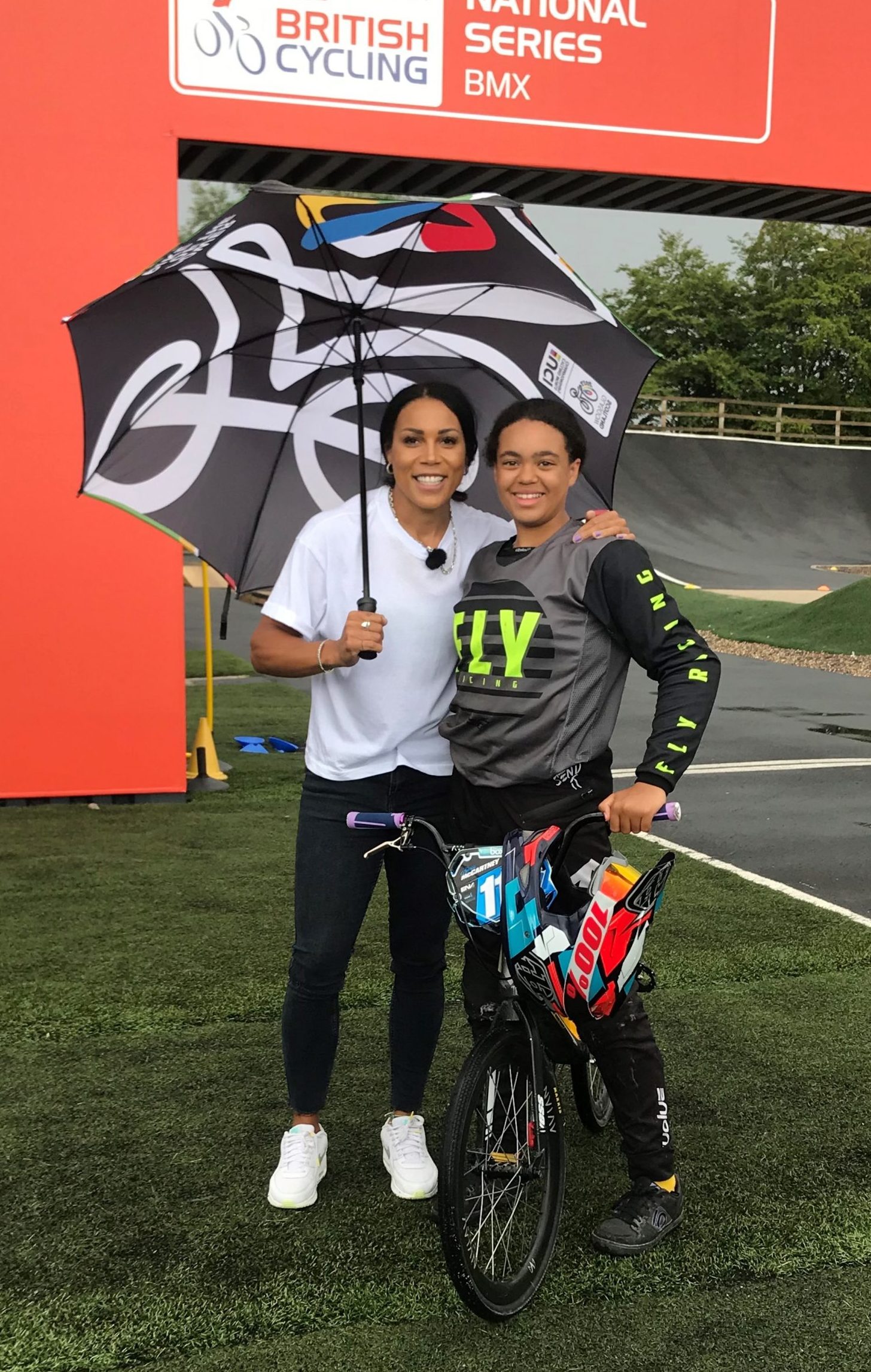 Former British Cyclist Shanaze Reade and a young biker from The Titans