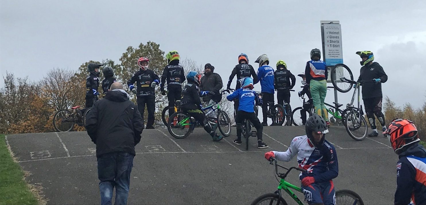 Image of The Titans BMX group atop the starting line of the track.