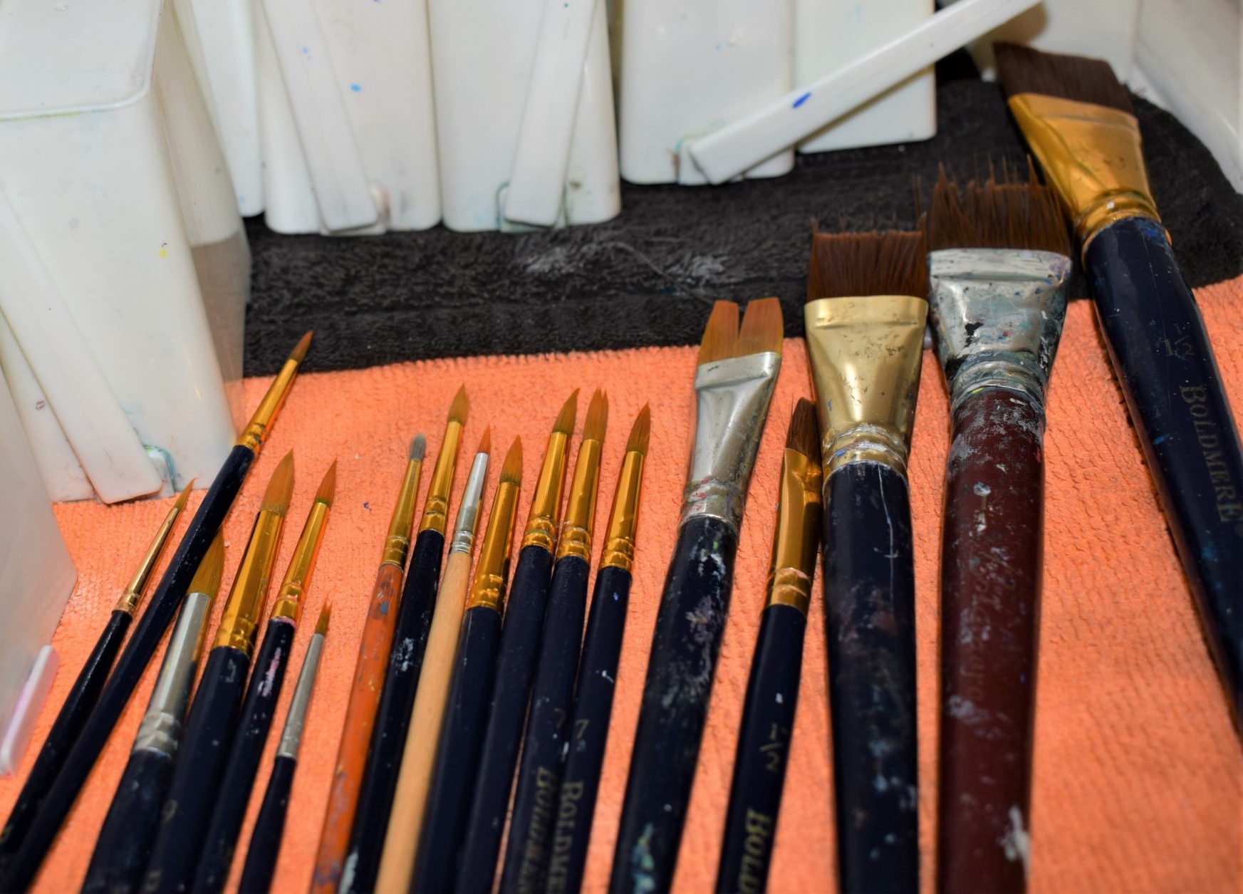 paint brushes drying on worktop
